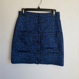 Banana Republic Blue Leopard Print Button Front Straight Skirt Womens 2
